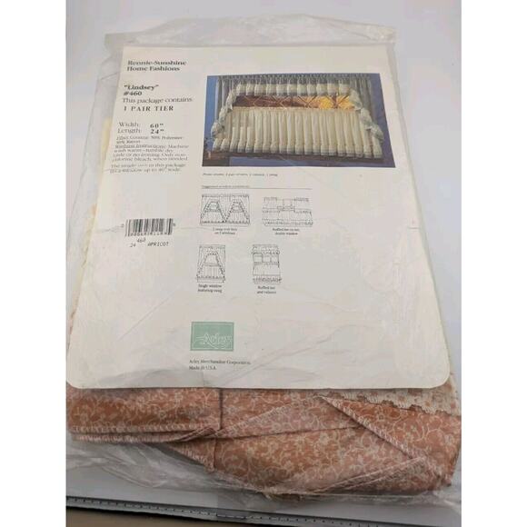 Rennie Sunshine One Pair Tier Lindsey Apricot Window 60x24" #460 Orange - Picture 2 of 4